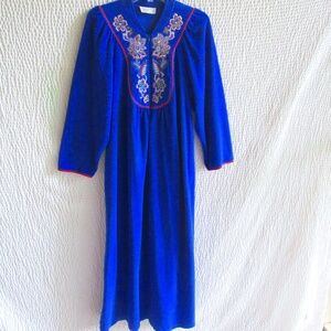 Vintage Vanity Fair Zip Up Robe Long Embroidered Pockets Medium Royal Blue USA L